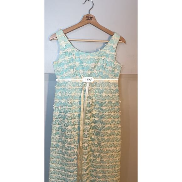 Vintage Handmade Regency Style Floral Lace Blue A-Line Dress SZ S | Bridgerton - Picture 12 of 14